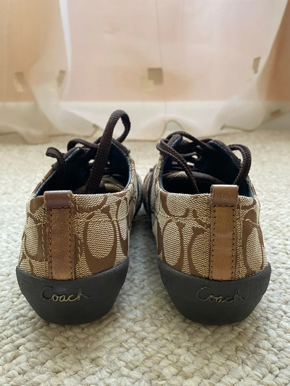 Coach Brown Signature Pattern Lace-Up Sneakers